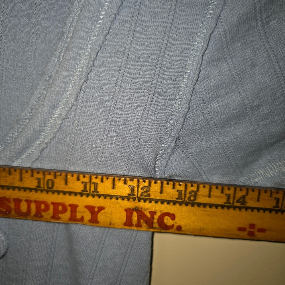 Aerie Women Blue Ribbed Button‎ Front Tie Neck Short Sleeve Top 078-5496-3833 S - Picture 3 of 7
